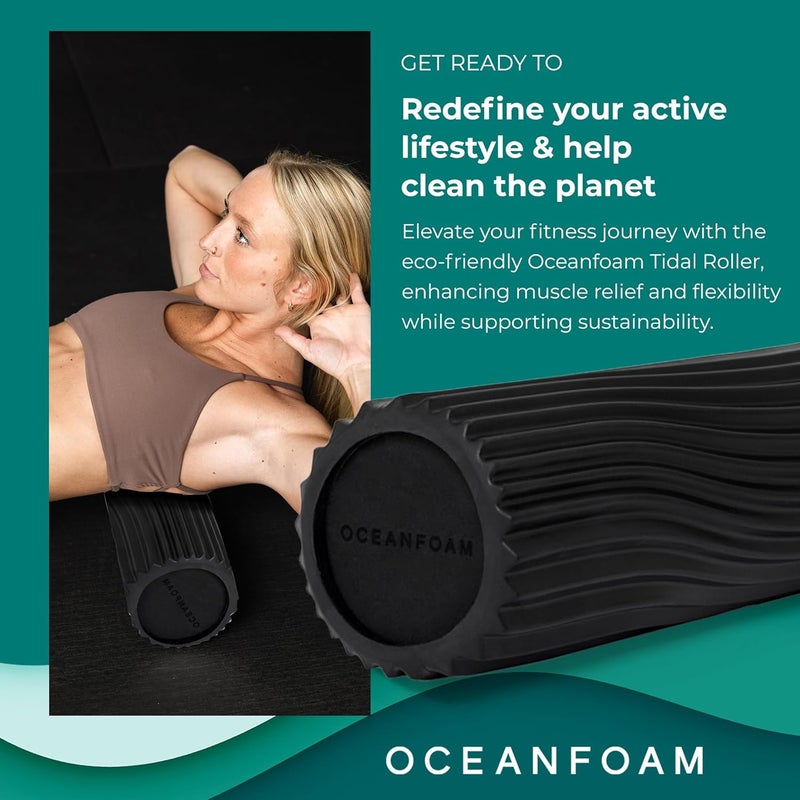 Oceanfoam Tidal Roller - Black - Muscle Massage Foam Roller for Back Pain & Stretching - Firm and Ergonomic Wide Wave Textured - Yoga, Athletics, & Wellness - Full Size, 20" x 5" - Image 3